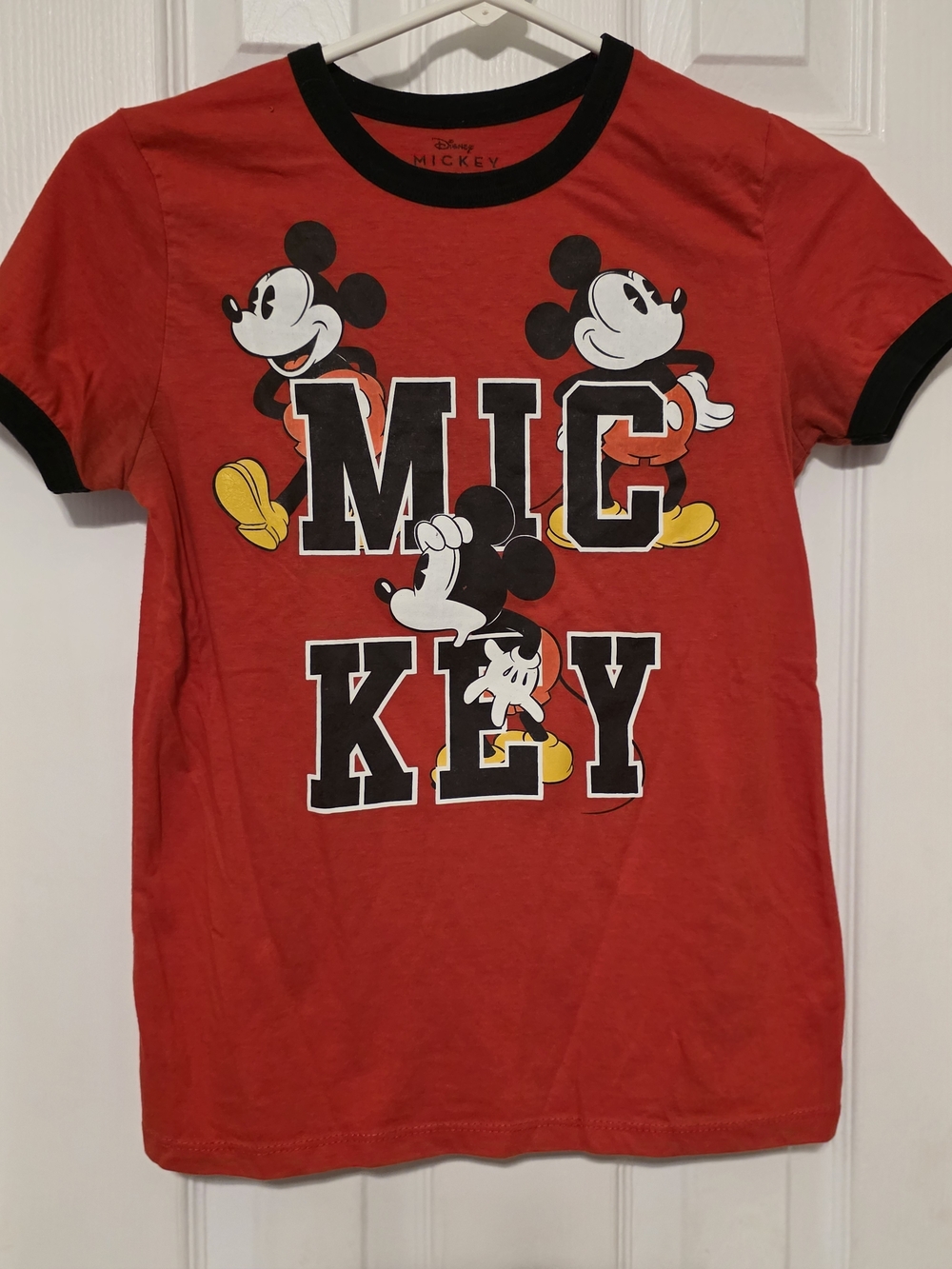 Disney Red Mickey Graphic Tee with Black Trim and Yellow Accents